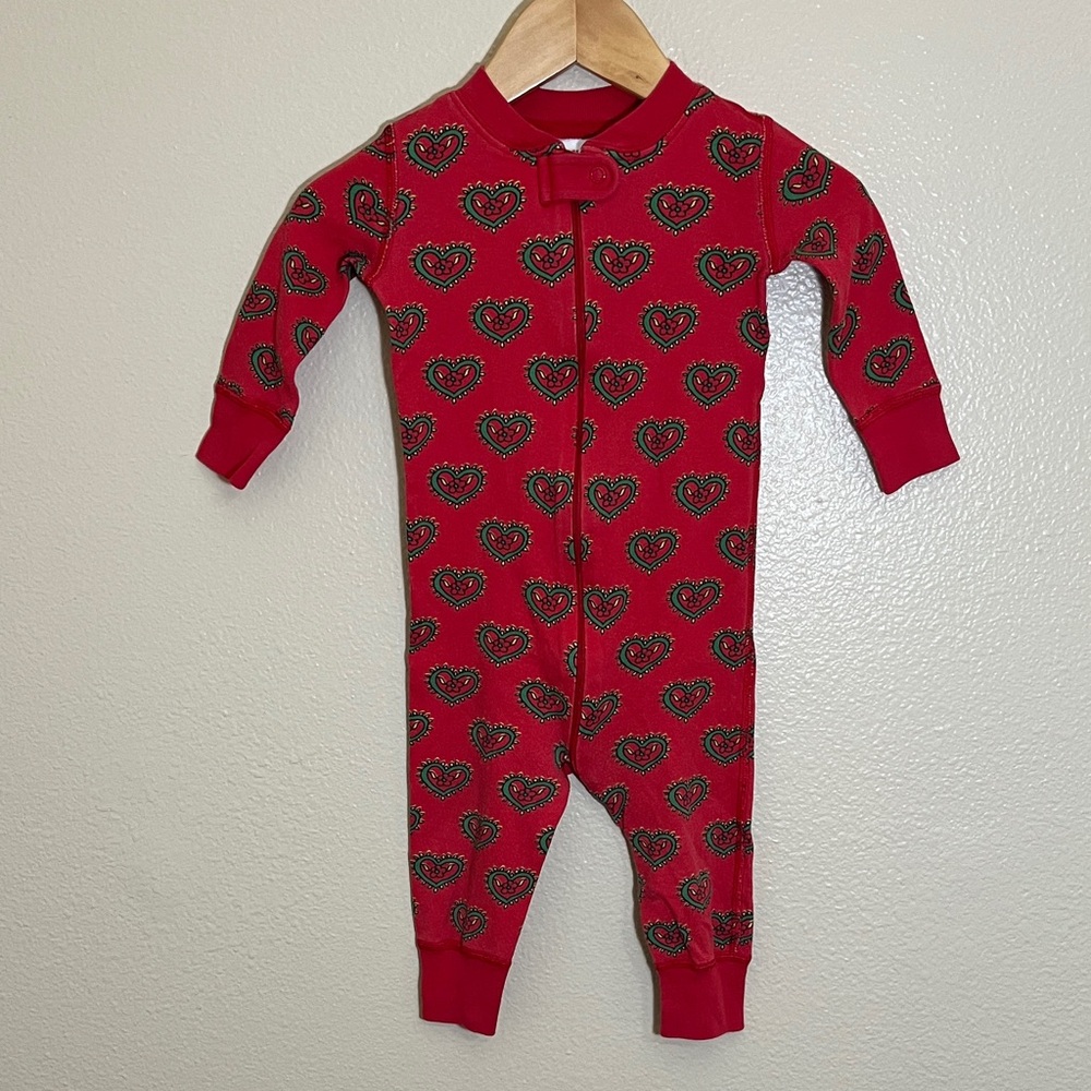 Hanna Andersson Red Heart Floral Organic Cotton One Piece Pajamas